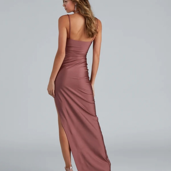 Cowl Neck High Slit Mauve Maxi - Picture 3 of 6